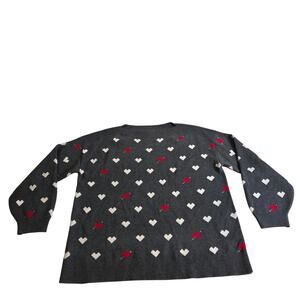 LOFT Gray Knit Sweater Heart Valentines Day Long Sleeve XL
